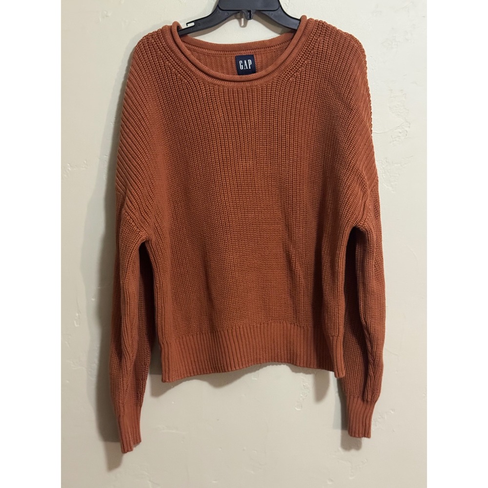 GAP Womens Sweater XL Rust Brown Knit Crewneck Long Sleeve Relaxed